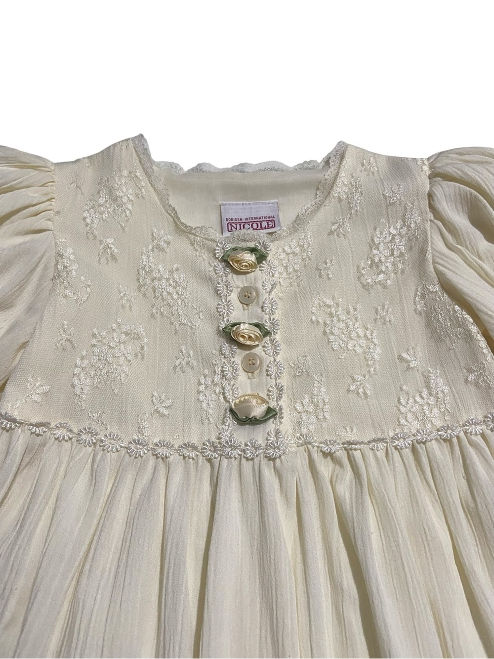 Vintage Dorissa International Nicole Girls Ivory Puff Sleeve Formal Dress Sz 4 - Picture 2 of 10